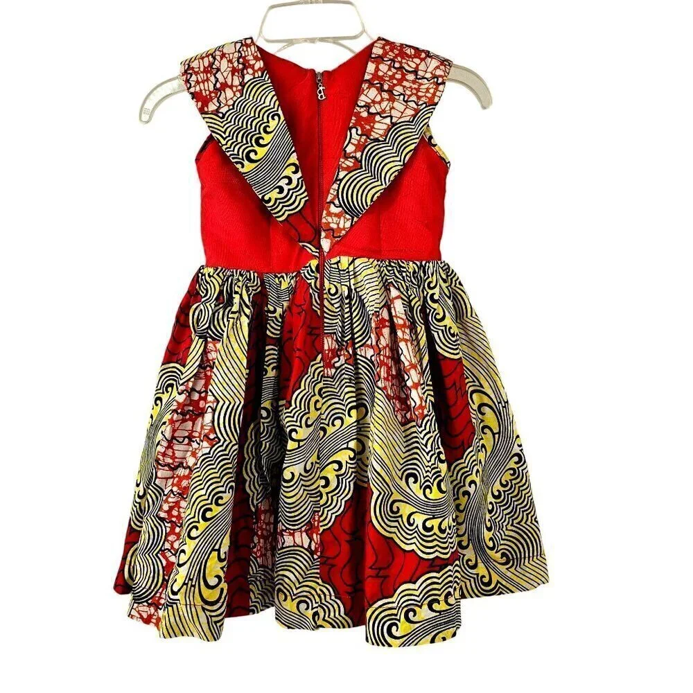 Handmade African Pattern Party Dress Girls 4 Sleeveless Colorful Sequined